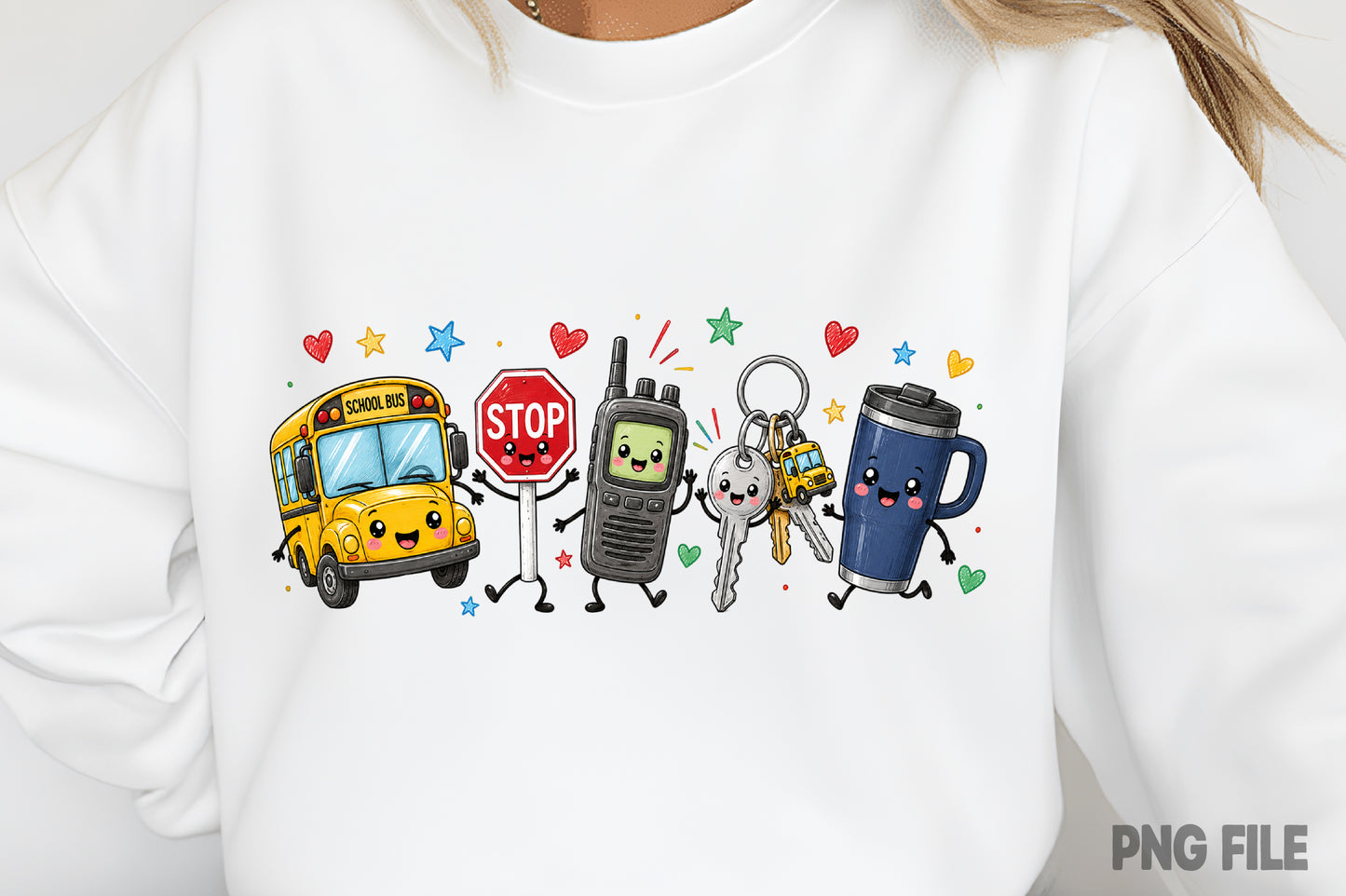 Back to School Bus Driver Doodle PNG Cute School Transportation Sublimation