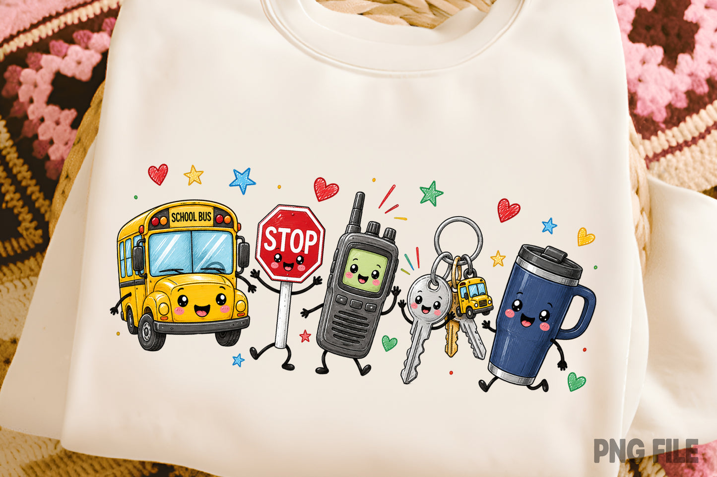 Back to School Bus Driver Doodle PNG Cute School Transportation Sublimation