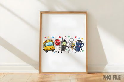 Back to School Bus Driver Doodle PNG Cute School Transportation Sublimation