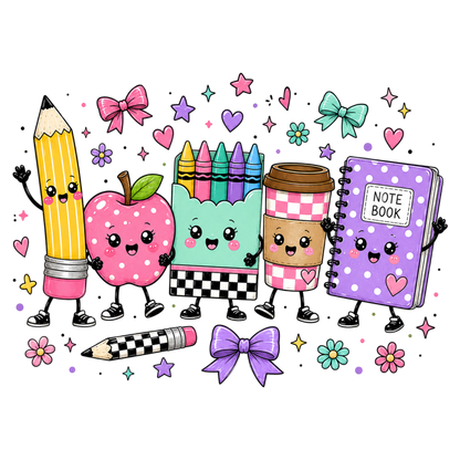 Back to School PNG Cute School Supplies Characters Sublimation Design