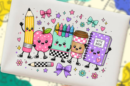 Back to School PNG Cute School Supplies Characters Sublimation Design