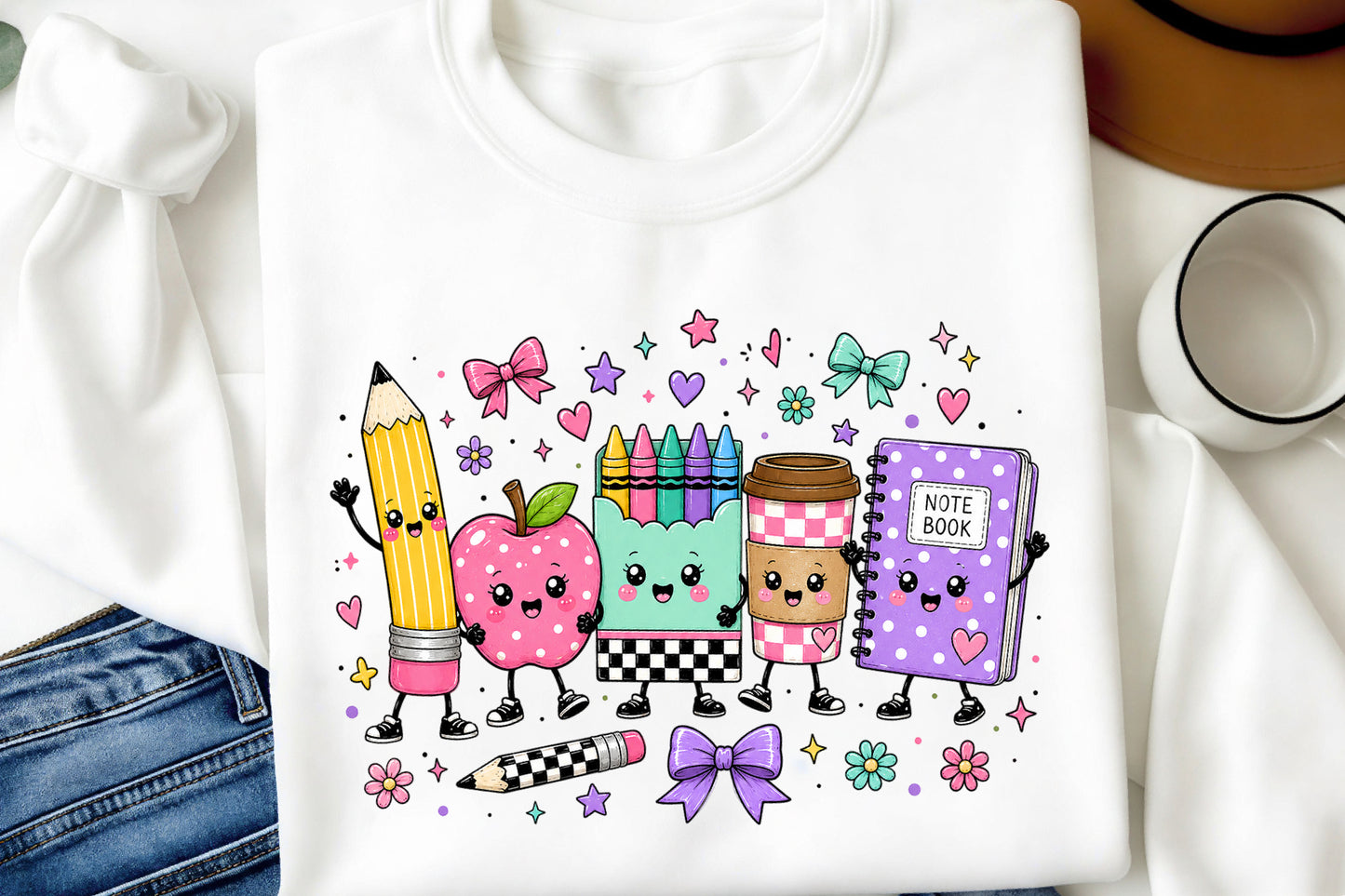 Back to School PNG Cute School Supplies Characters Sublimation Design