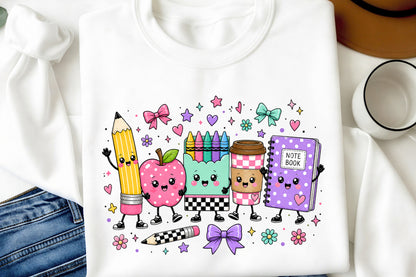 Back to School PNG Cute School Supplies Characters Sublimation Design