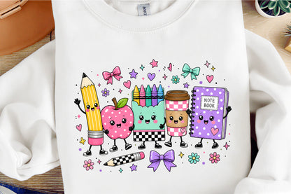 Back to School PNG Cute School Supplies Characters Sublimation Design