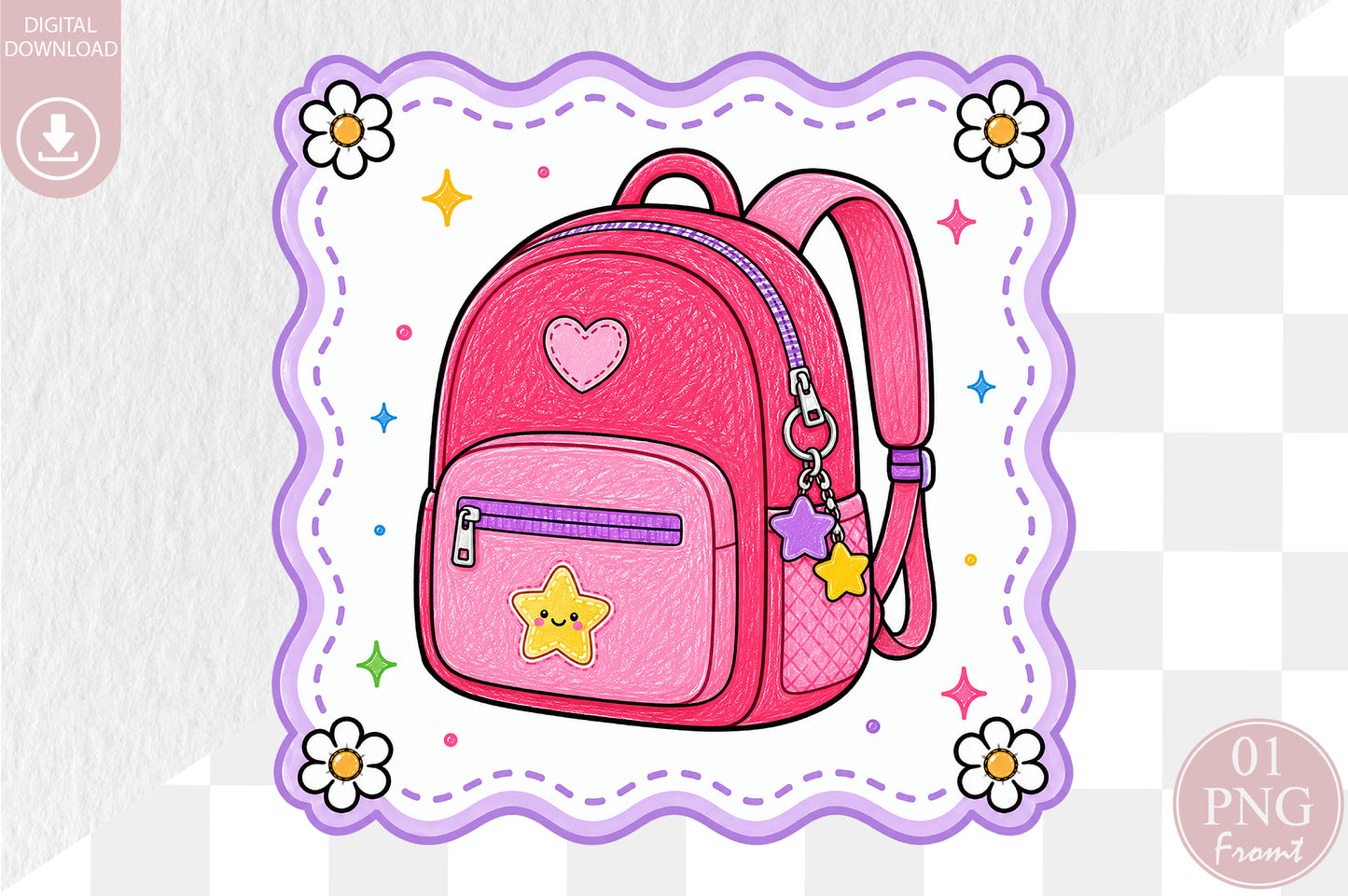 Cute Pink Backpack PNG Back to School Sublimation Design