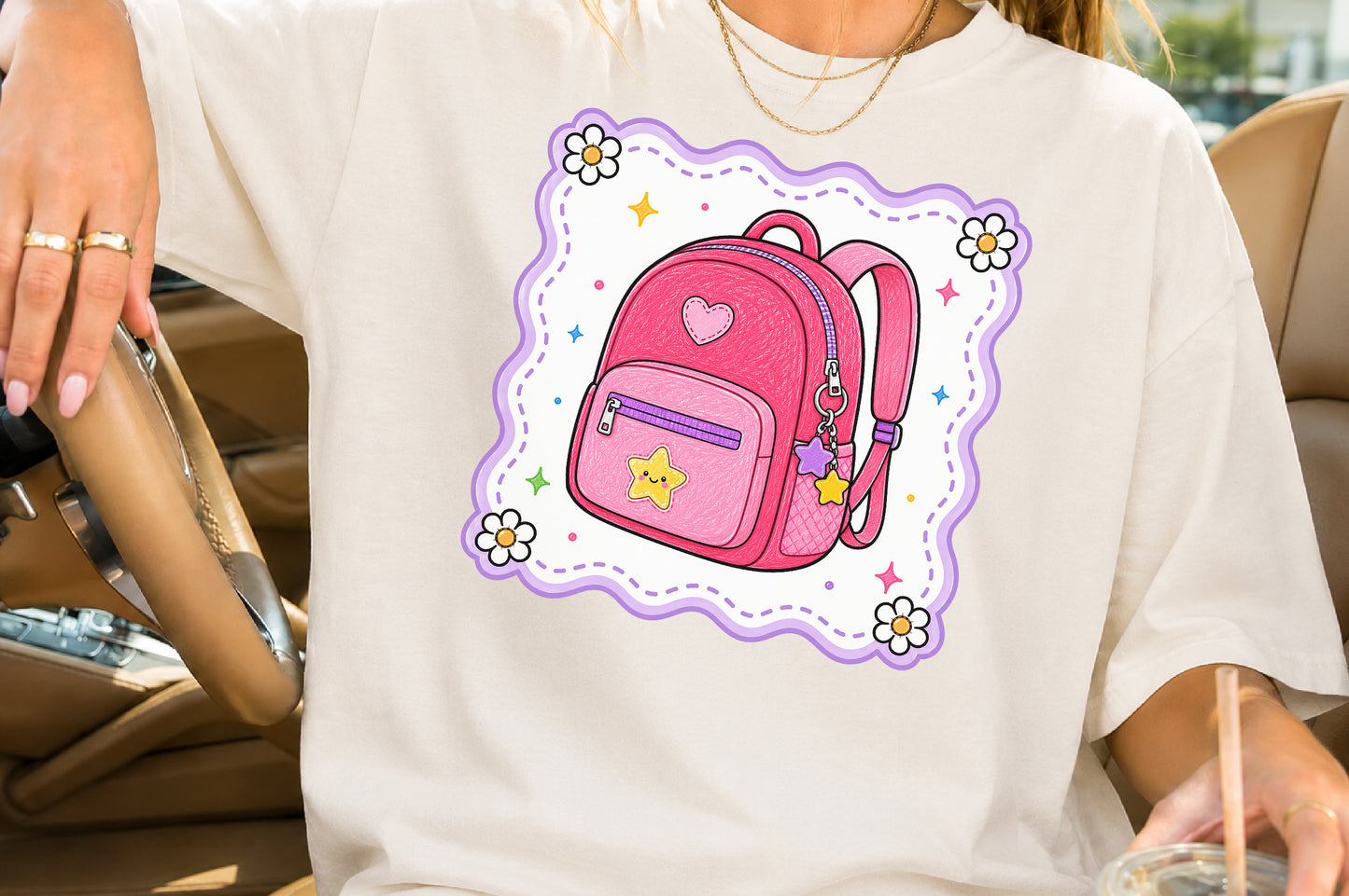 Cute Pink Backpack PNG Back to School Sublimation Design