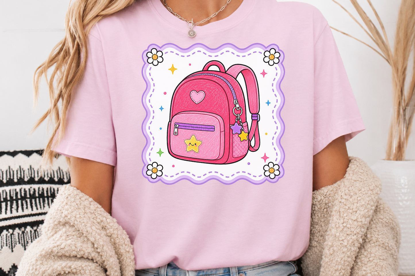 Cute Pink Backpack PNG Back to School Sublimation Design