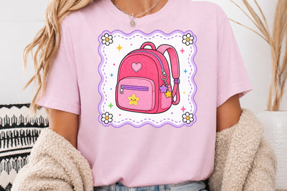 Cute Pink Backpack PNG Back to School Sublimation Design