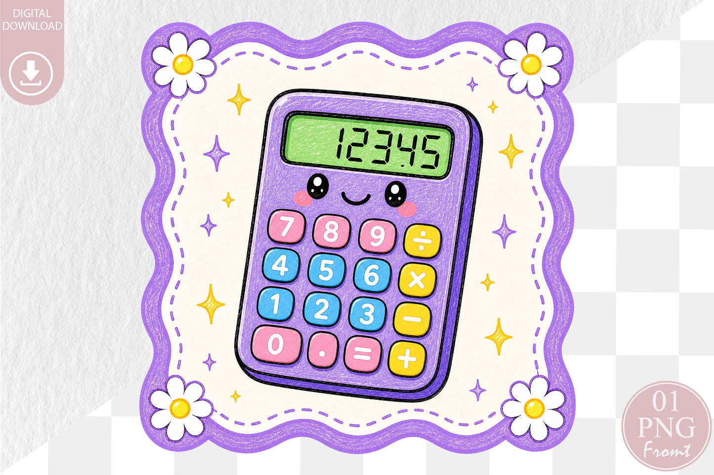 Cute Calculator PNG Back to School Sublimation Design
