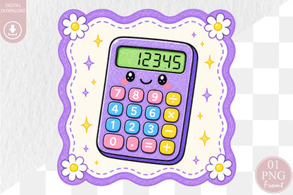 Cute Calculator PNG Back to School Sublimation Design