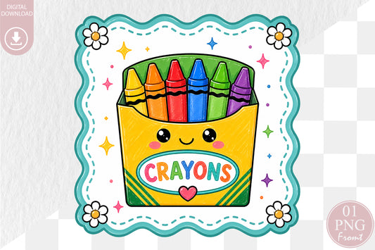 Cute Crayons Box PNG Back to School Sublimation Design