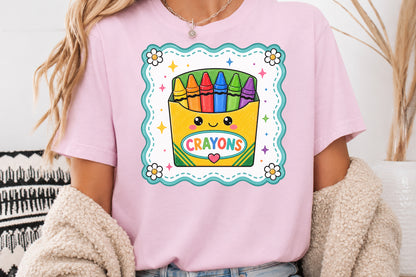 Cute Crayons Box PNG Back to School Sublimation Design