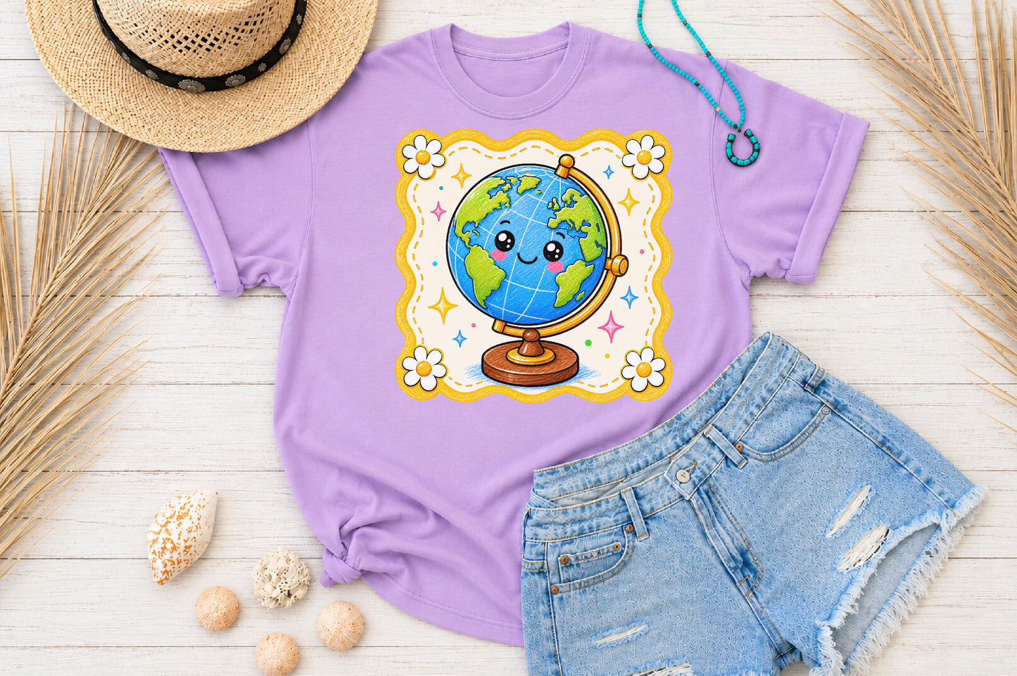 Cute Globe PNG Back to School Kawaii Sublimation Design