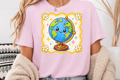 Cute Globe PNG Back to School Kawaii Sublimation Design