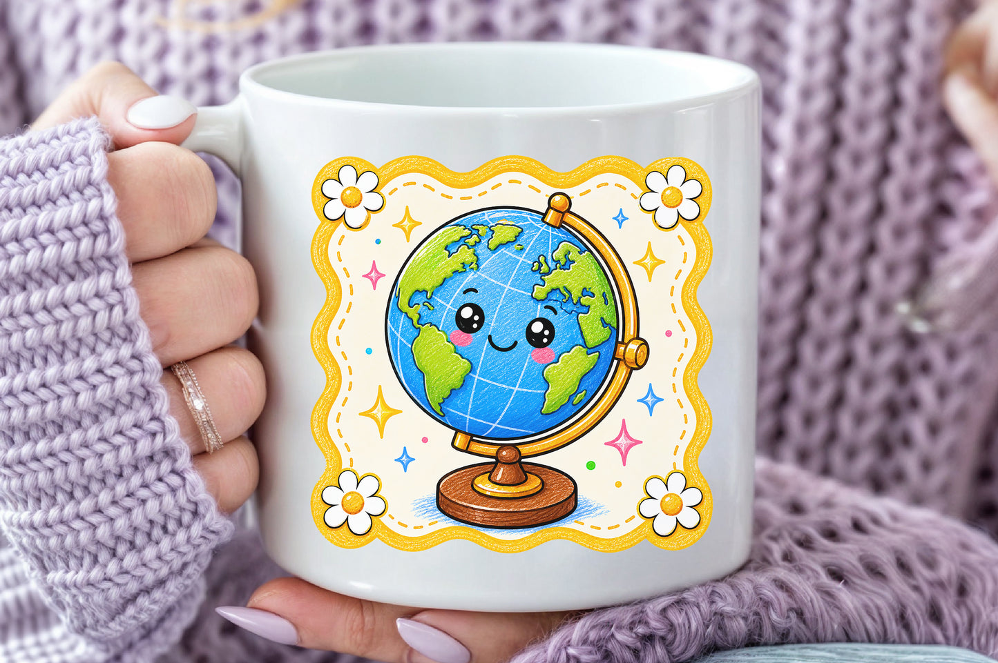 Cute Globe PNG Back to School Kawaii Sublimation Design