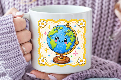 Cute Globe PNG Back to School Kawaii Sublimation Design