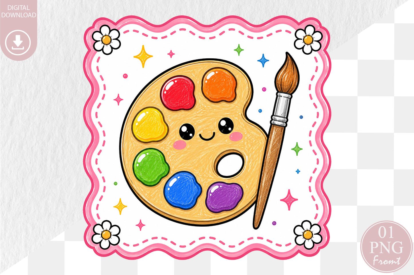Cute Paint Palette PNG Back to School Art Sublimation Design
