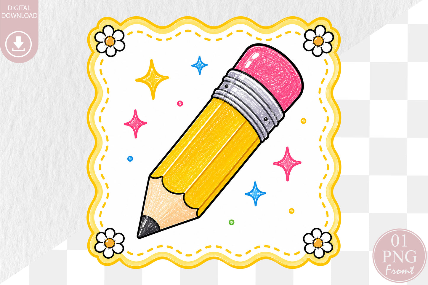 Cute Pencil PNG Back to School School Supplies Sublimation Design