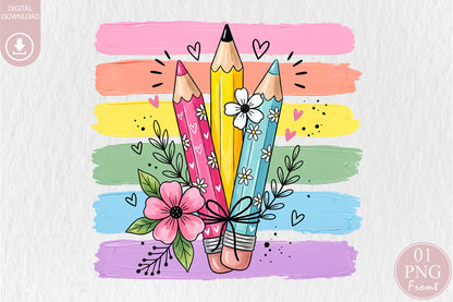 Cute Colorful Pencils Back to School PNG Sublimation