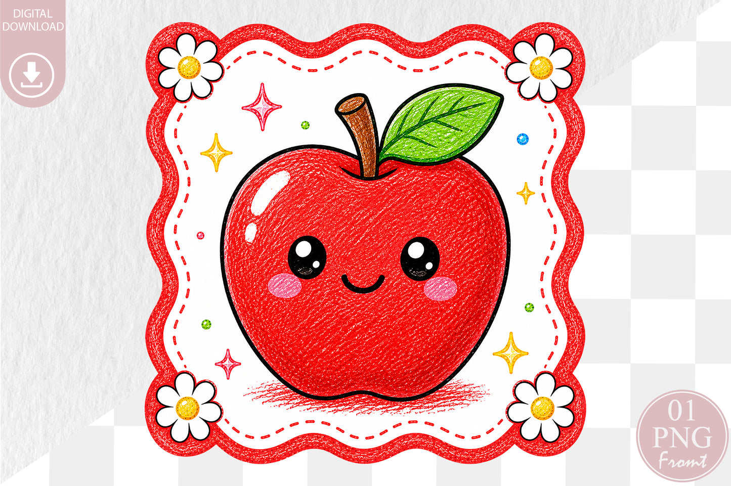 Cute Red Apple PNG Back to School Teacher Sublimation Design