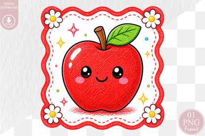 Cute Red Apple PNG Back to School Teacher Sublimation Design