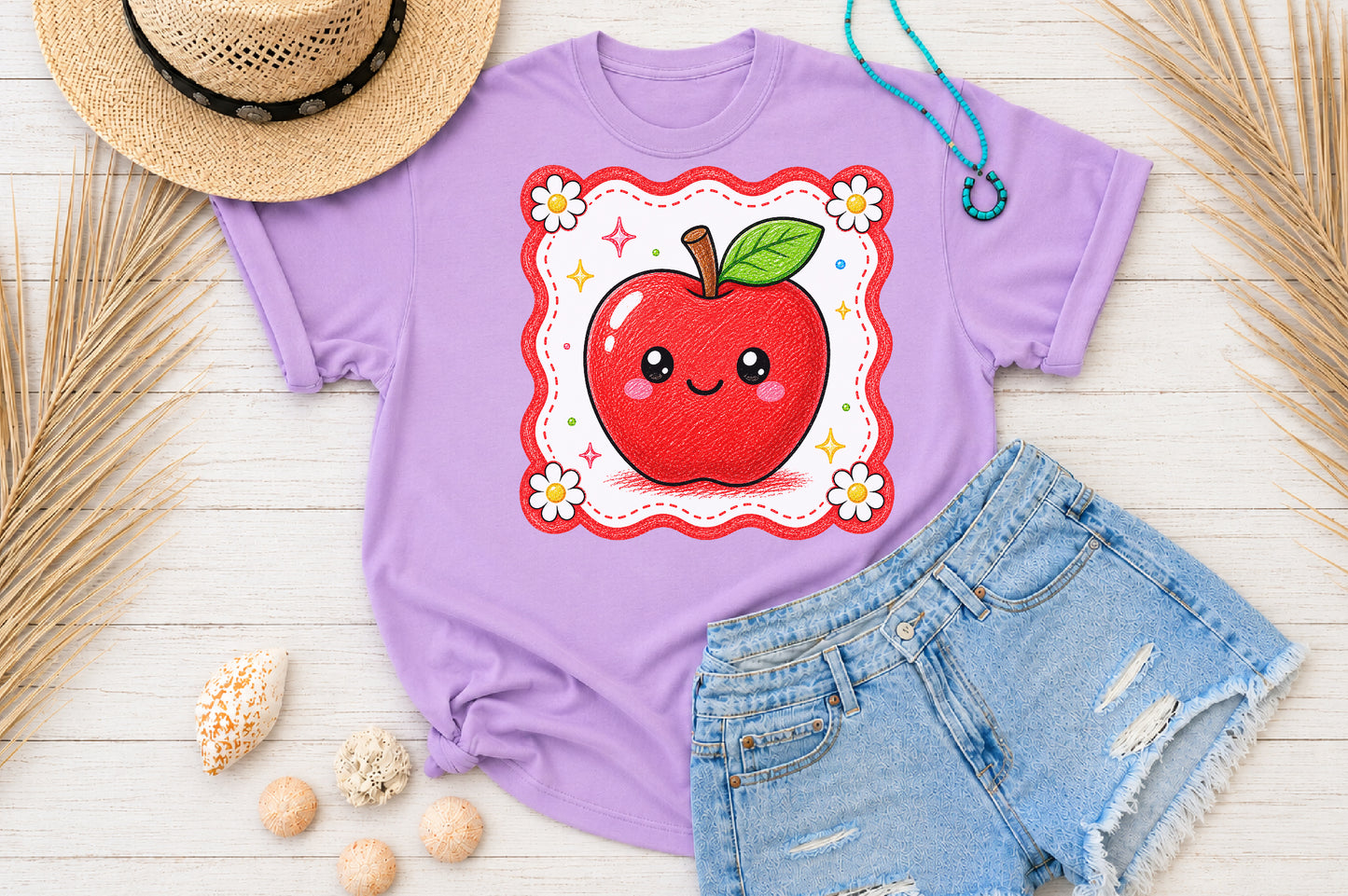 Cute Red Apple PNG Back to School Teacher Sublimation Design