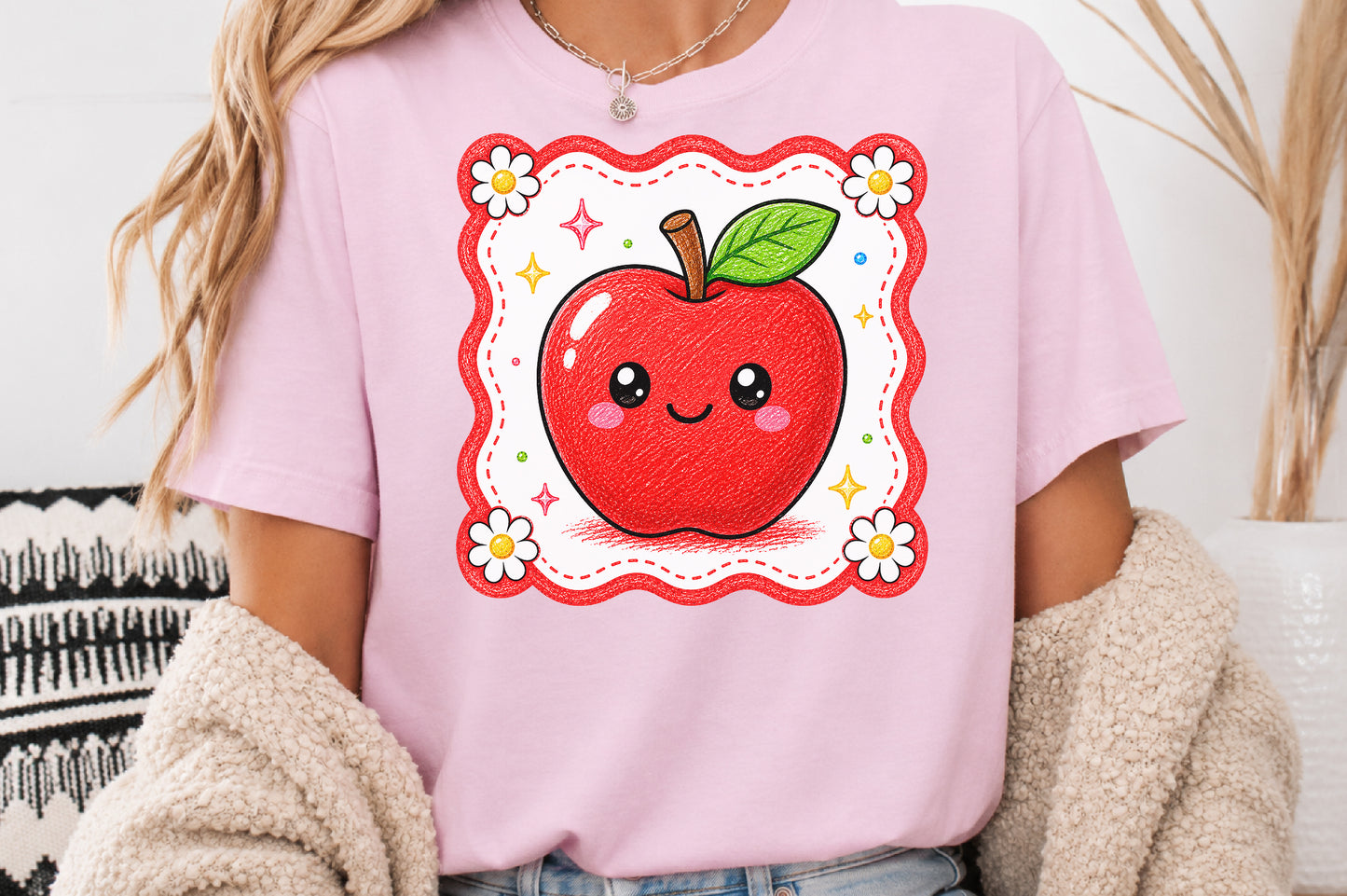 Cute Red Apple PNG Back to School Teacher Sublimation Design