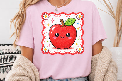 Cute Red Apple PNG Back to School Teacher Sublimation Design