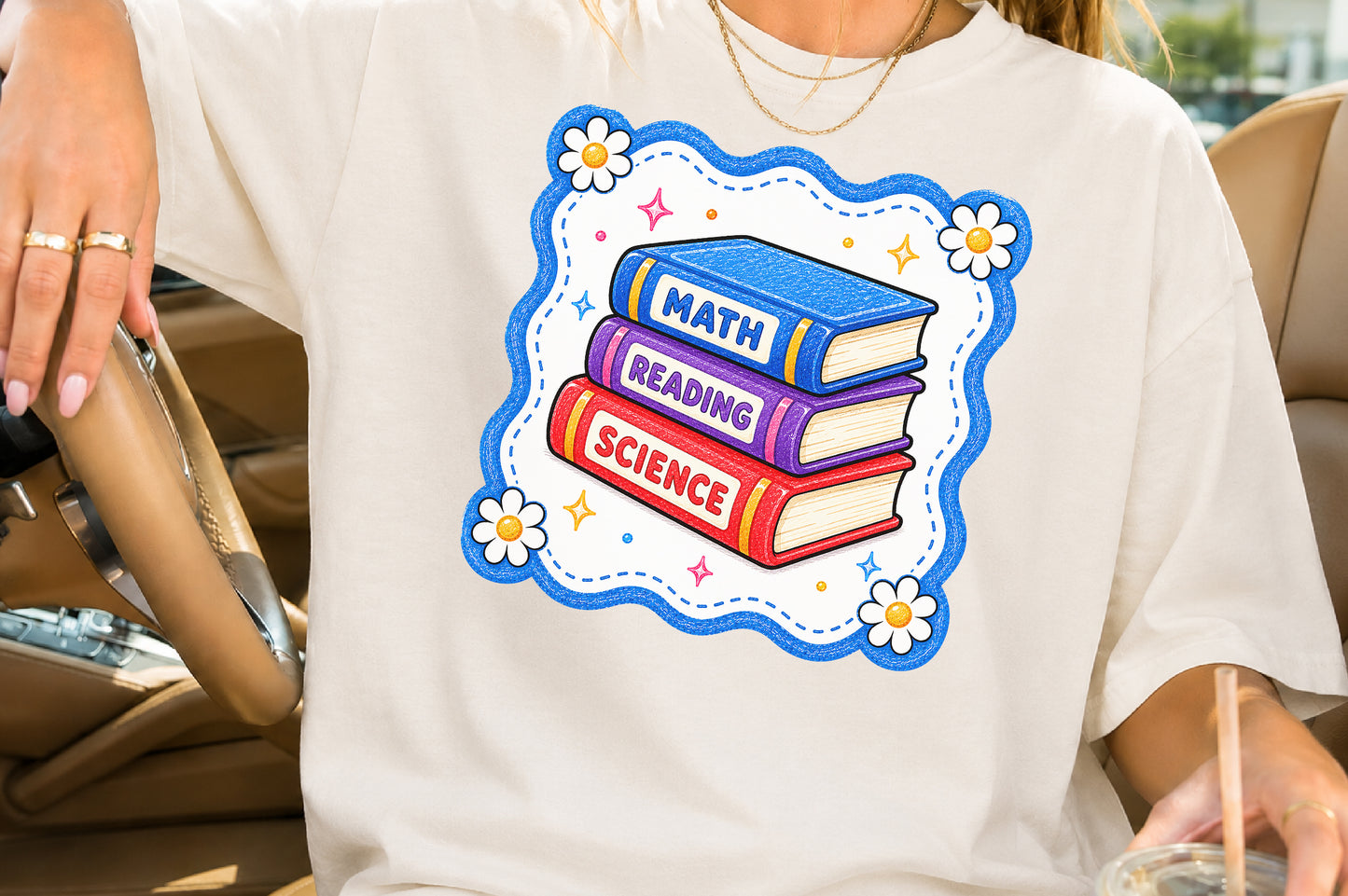 Cute School Books PNG Math Reading Science Back to School Sublimation