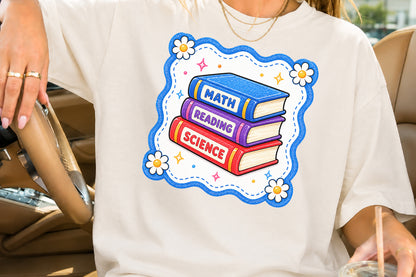 Cute School Books PNG Math Reading Science Back to School Sublimation
