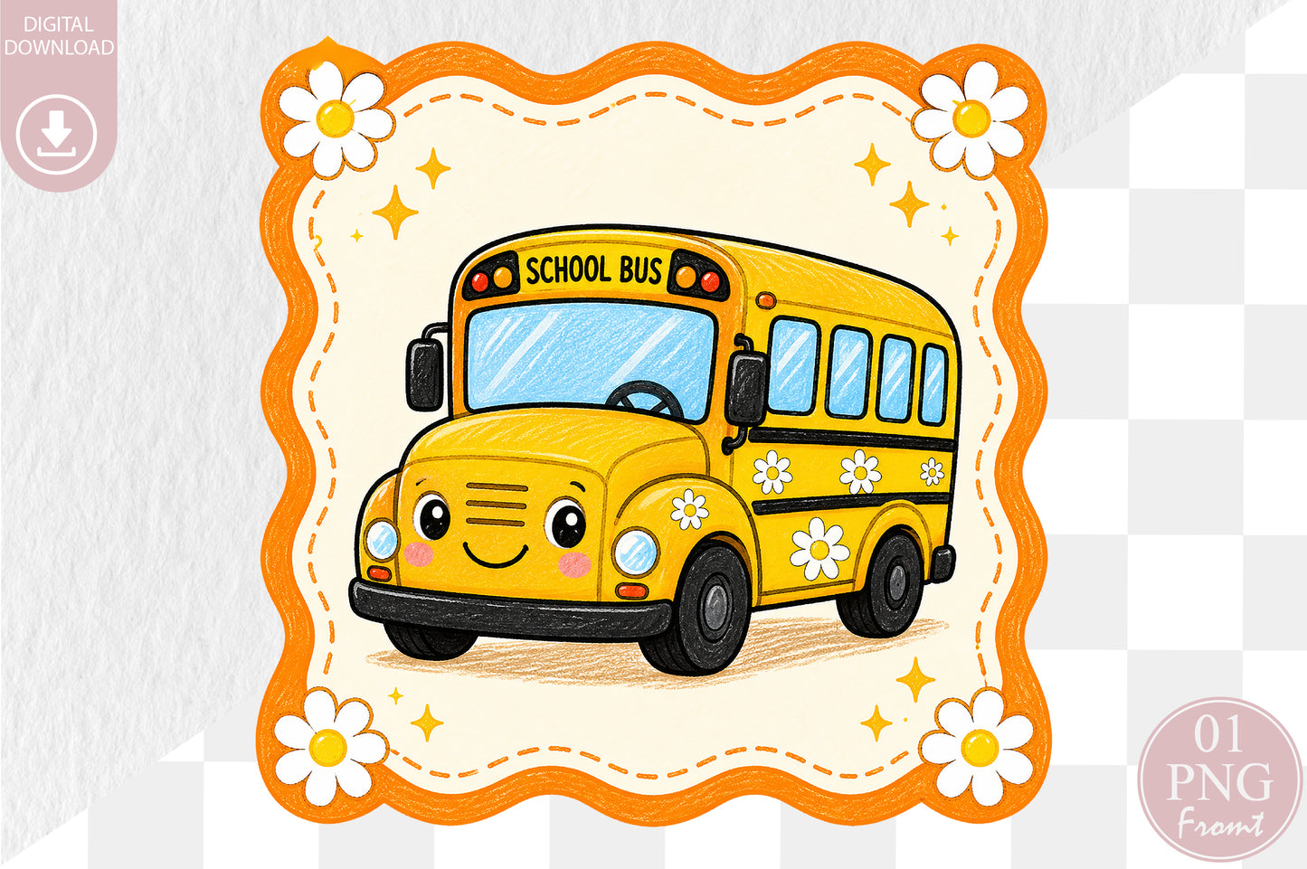 Cute School Bus PNG Back to School Teacher Sublimation Design