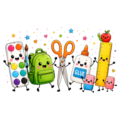 Cute Back to School Supplies PNG Kawaii School Clipart Sublimation