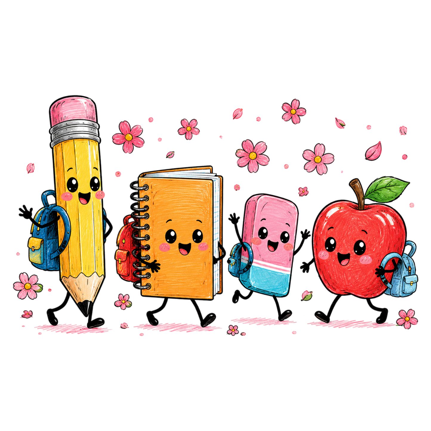 Cute Back to School Pencil Apple Notebook PNG School Supplies Sublimation