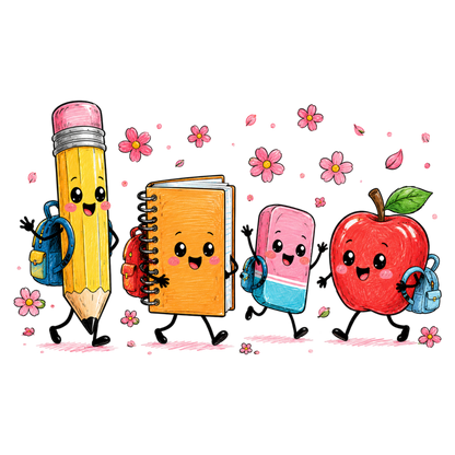 Cute Back to School Pencil Apple Notebook PNG School Supplies Sublimation