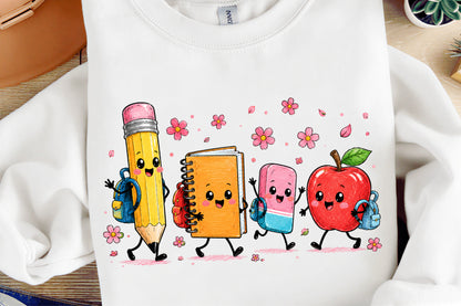 Cute Back to School Pencil Apple Notebook PNG School Supplies Sublimation