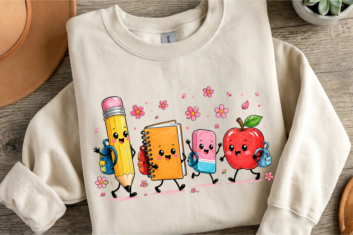 Cute Back to School Pencil Apple Notebook PNG School Supplies Sublimation