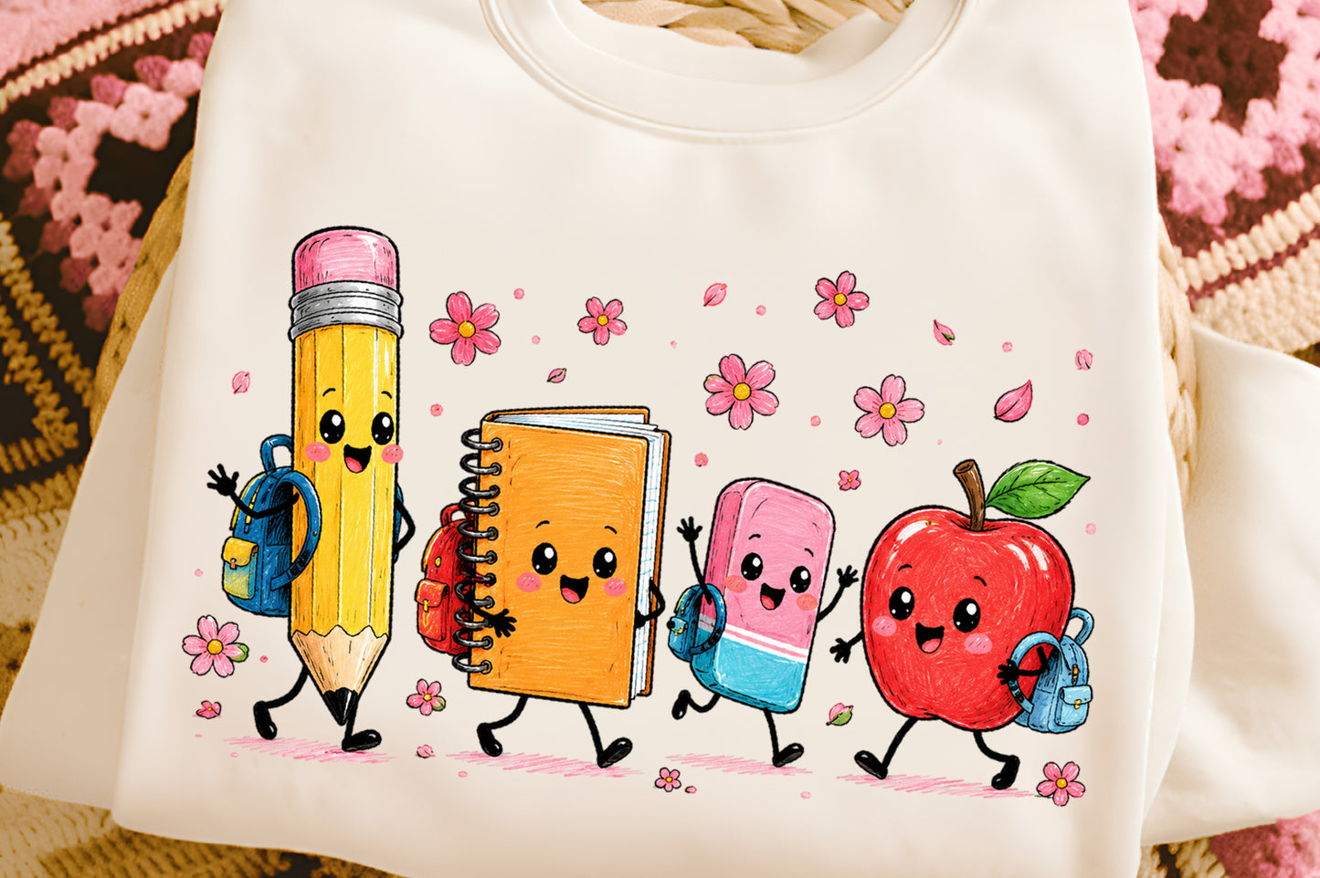 Cute Back to School Pencil Apple Notebook PNG School Supplies Sublimation