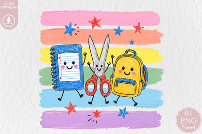 Cute School Supplies PNG Back to School Sublimation