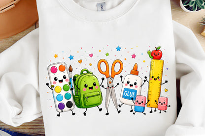 Cute Back to School Supplies PNG Kawaii School Clipart Sublimation