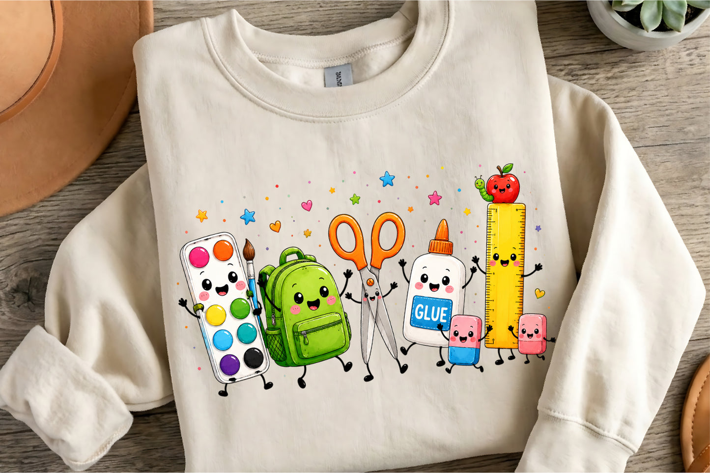 Cute Back to School Supplies PNG Kawaii School Clipart Sublimation