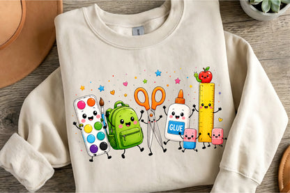 Cute Back to School Supplies PNG Kawaii School Clipart Sublimation