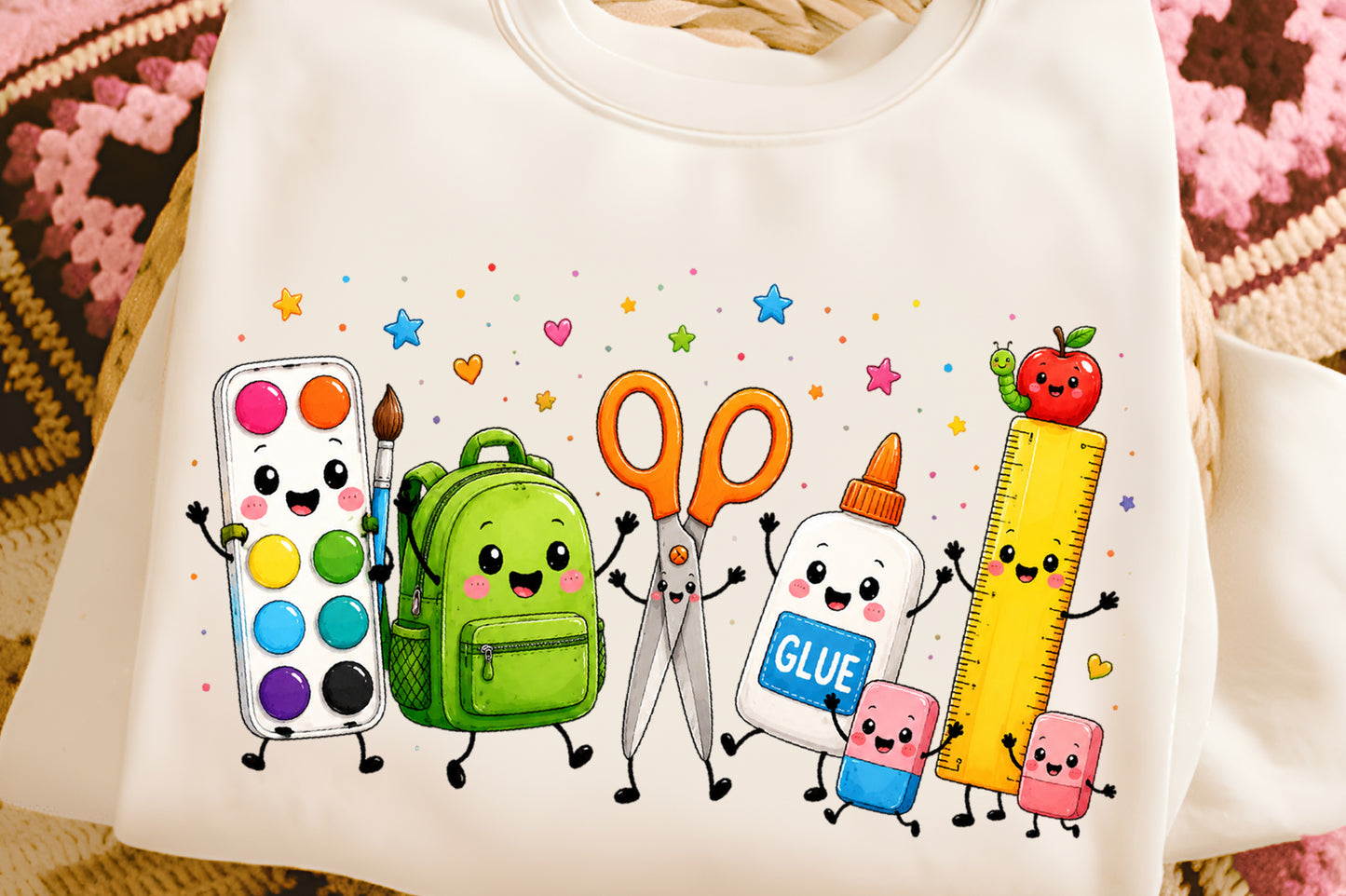 Cute Back to School Supplies PNG Kawaii School Clipart Sublimation
