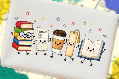 Back to School Library Crew PNG  Cute Books Coffee Bookmark Reading Design
