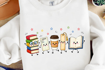 Back to School Library Crew PNG  Cute Books Coffee Bookmark Reading Design