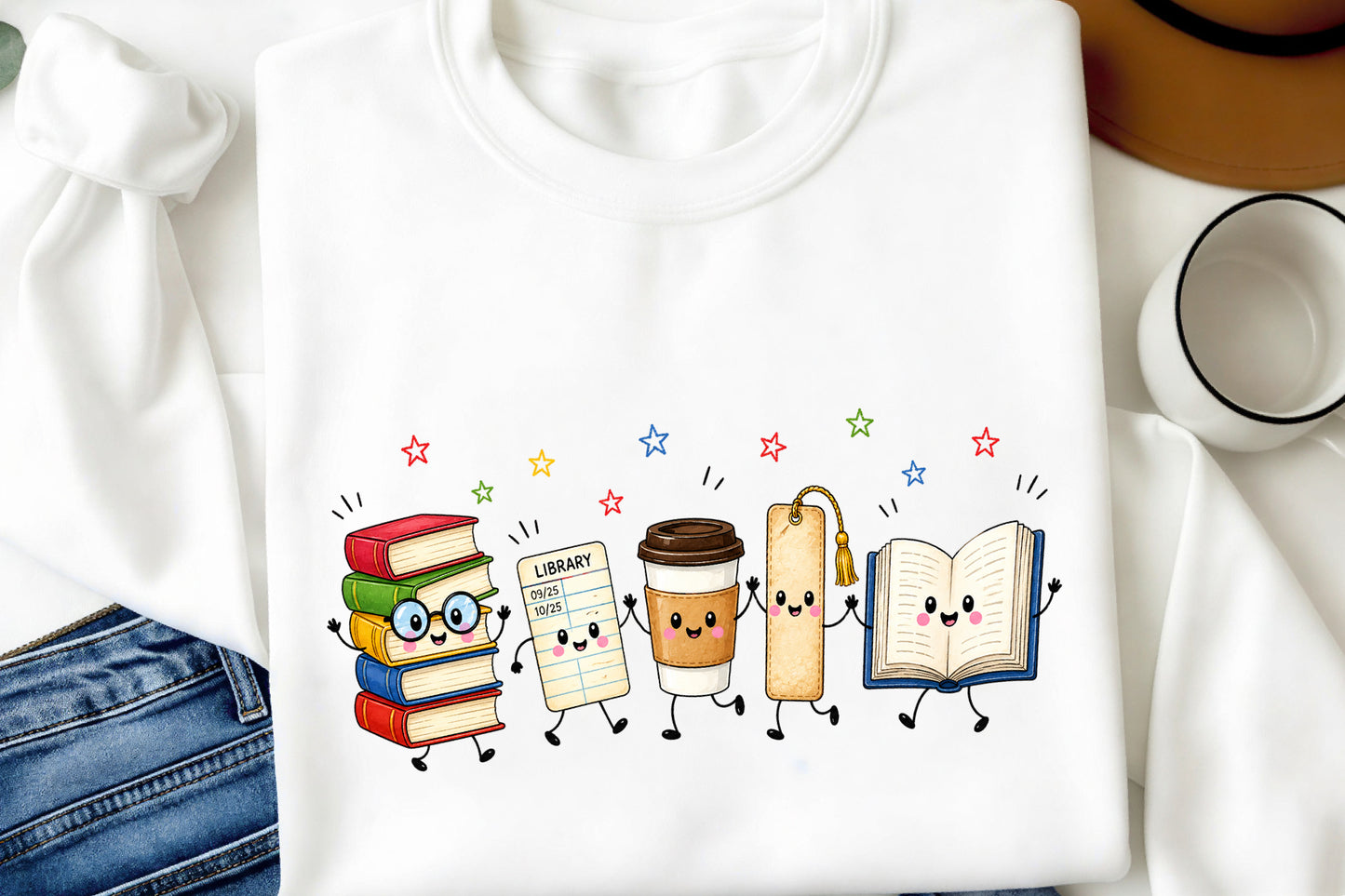 Back to School Library Crew PNG  Cute Books Coffee Bookmark Reading Design