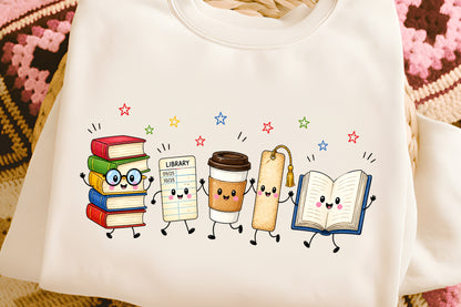 Back to School Library Crew PNG  Cute Books Coffee Bookmark Reading Design