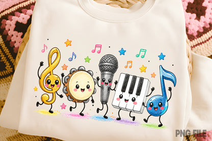 Cute Music Teacher PNG Musical Instruments Music Classroom Sublimation