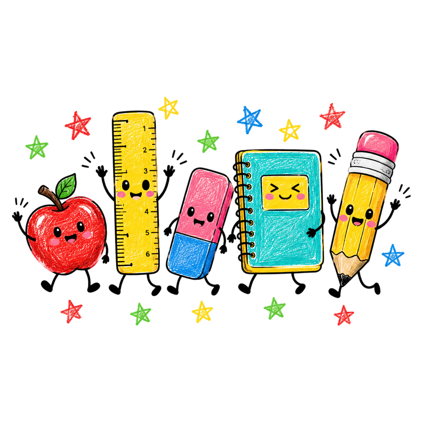 Back to School PNG Apple Ruler Pencil Notebook Eraser School Supplies
