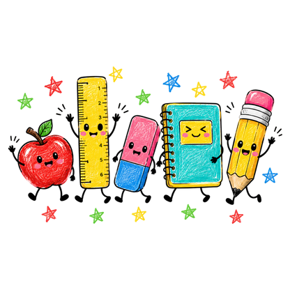 Back to School PNG Apple Ruler Pencil Notebook Eraser School Supplies