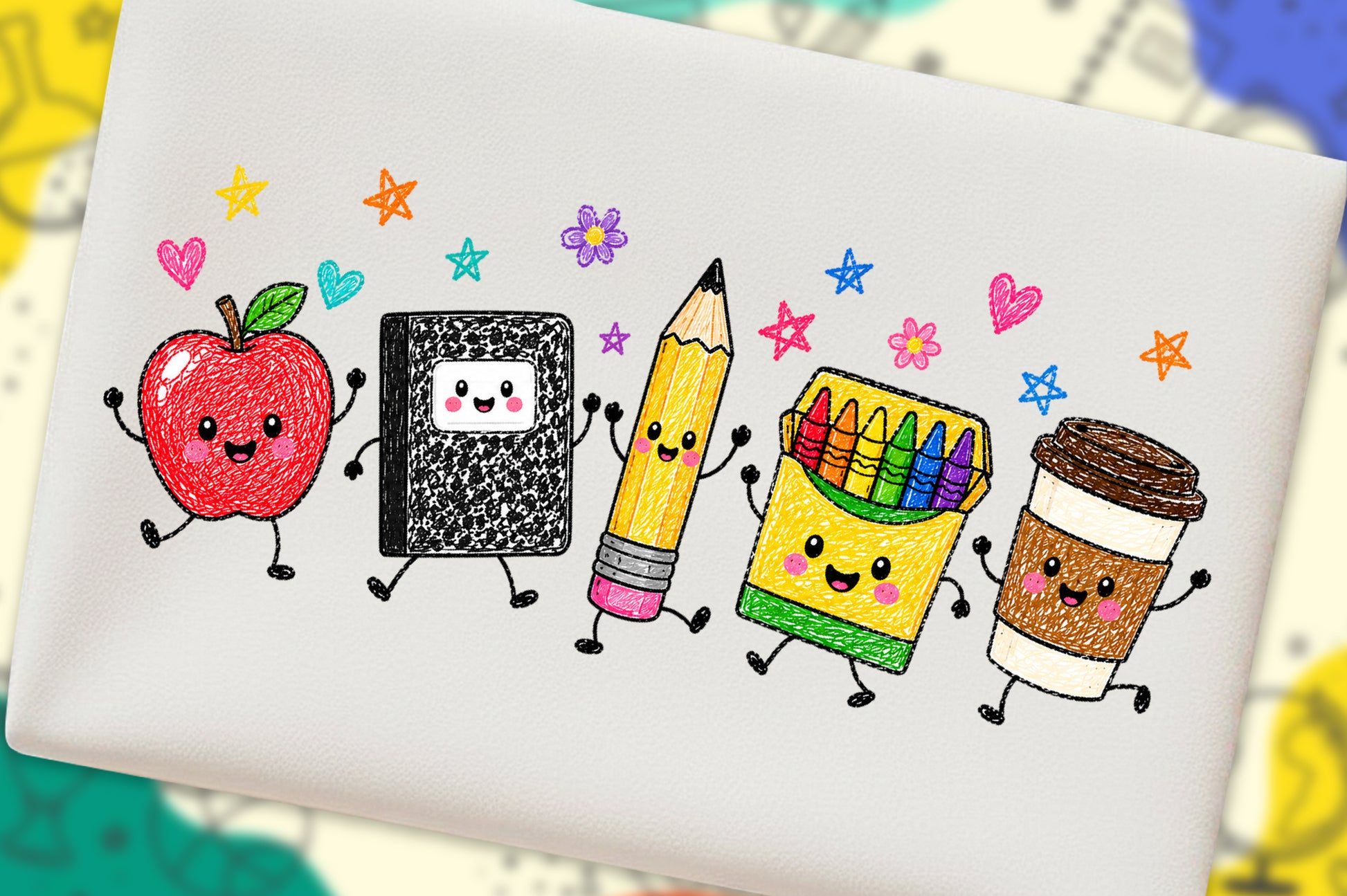 Back to School Supplies PNG Cute Apple Pencil Crayon Notebook Teacher
